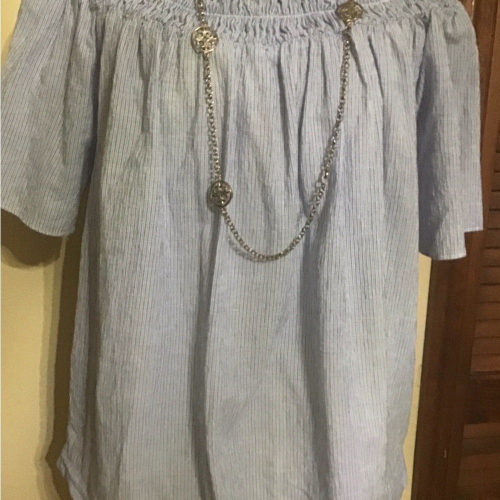 A New Day Blue striped top with Flowy Design - Picture 2 of 9